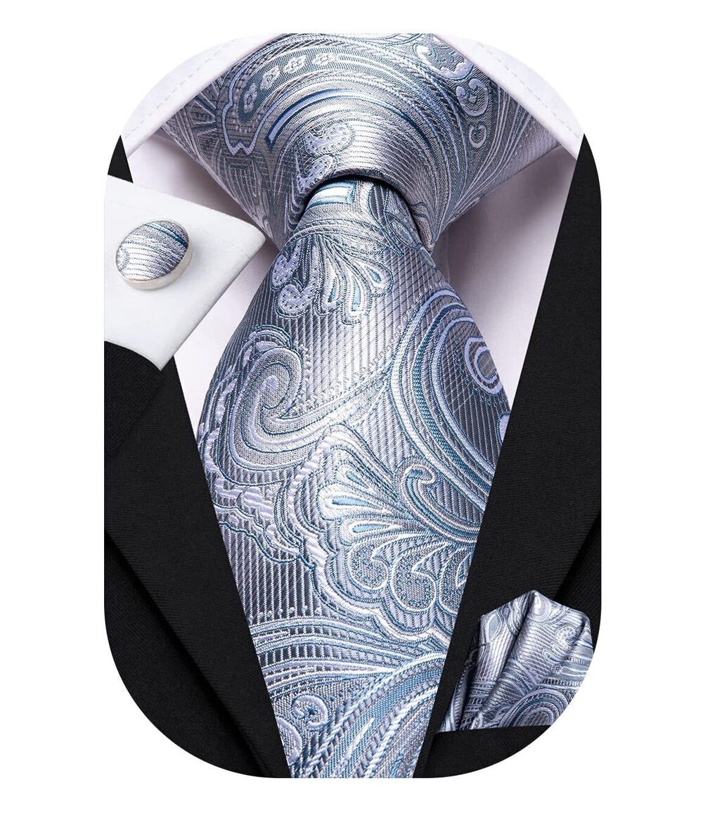 5191 Silk Paisley Ties Necktie Pocket Square Cufflinks Set Foral Tie Sets